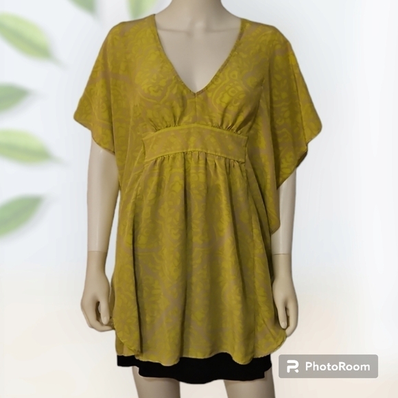 ALICE & TRIXIE Neon Damask Cascade Sleeve Boho Silk Tunic Festival Blouse - Picture 3 of 11